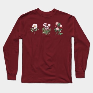 Three Pink Flowers Watercolor Illustration Long Sleeve T-Shirt